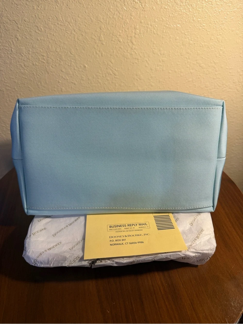 Dooney & Bourke Light Blue Shoulder Bag with Brown Leather Trim
